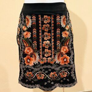 NWOT THML BLACK FAUX SUEDE EMBROIDERED SKIRT MEDIUM